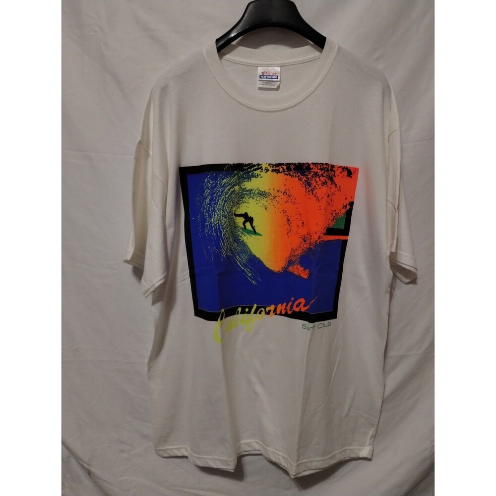 Vintage 90s Hanes Heavyweight California Surf Club Neon Wave Graphic T-Shirt-XL